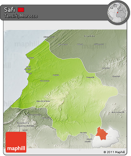 Physical 3D Map of Safi, semi-desaturated