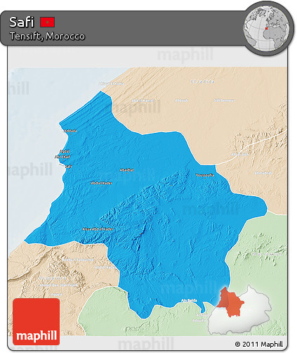 Political 3D Map of Safi, lighten
