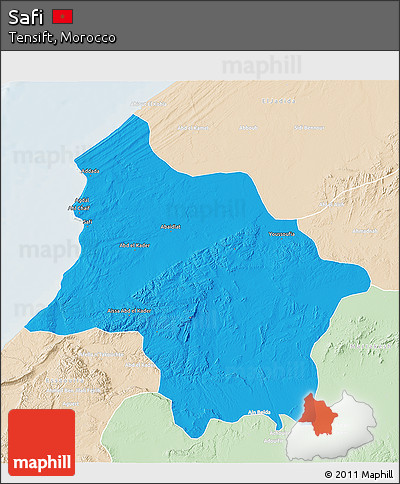 Political 3D Map of Safi, lighten