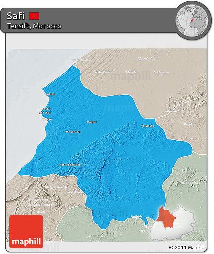Political 3D Map of Safi, lighten, semi-desaturated