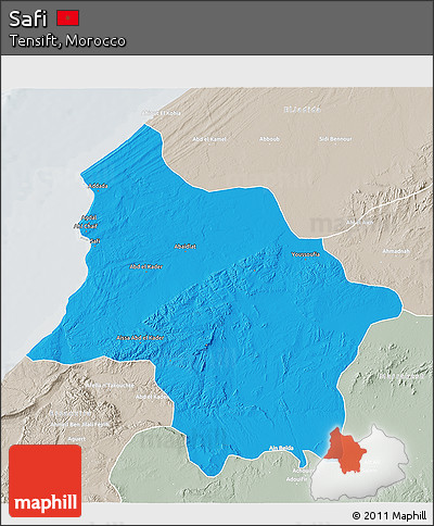 Political 3D Map of Safi, lighten, semi-desaturated