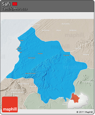 Political 3D Map of Safi, lighten, semi-desaturated