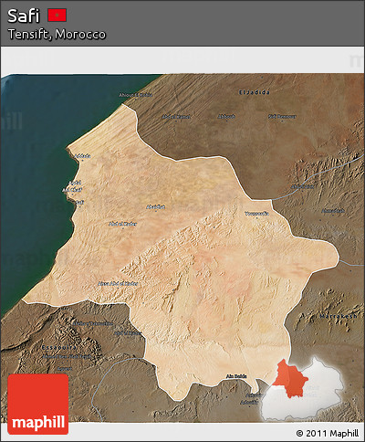 Satellite 3D Map of Safi, darken