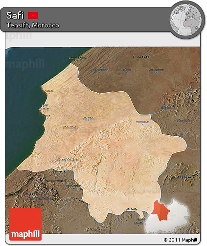 Satellite 3D Map of Safi, darken