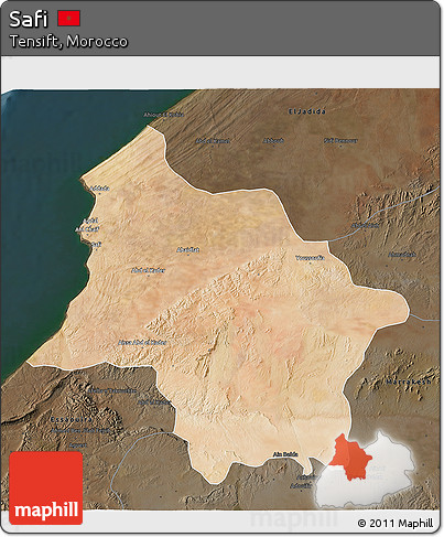 Satellite 3D Map of Safi, darken
