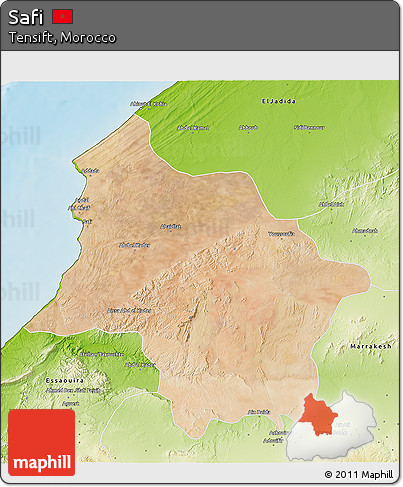 Satellite 3D Map of Safi, physical outside