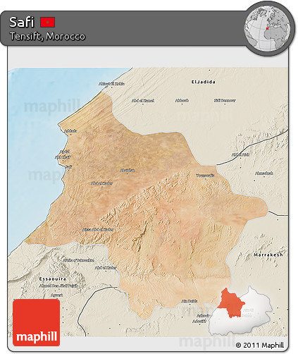 Satellite 3D Map of Safi, shaded relief outside