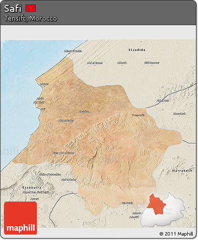 Satellite 3D Map of Safi, shaded relief outside