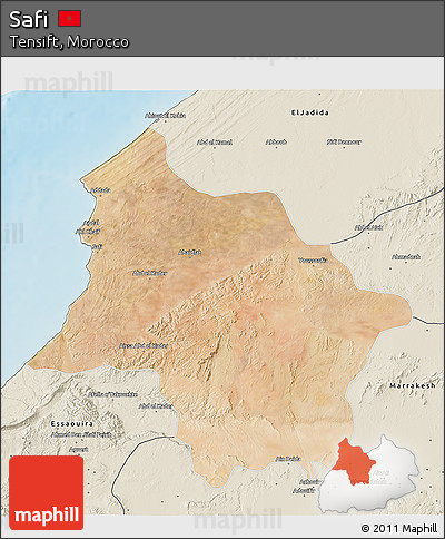Satellite 3D Map of Safi, shaded relief outside