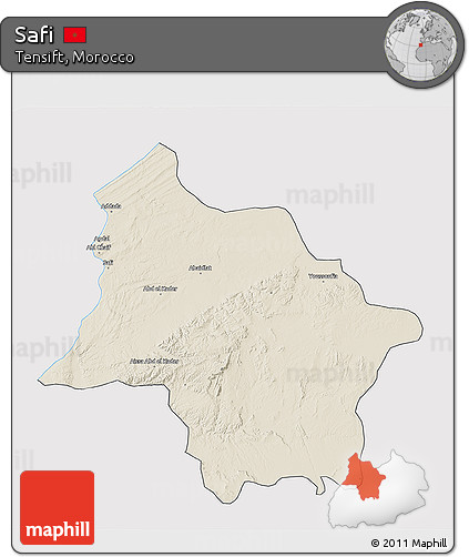 Shaded Relief 3D Map of Safi, cropped outside