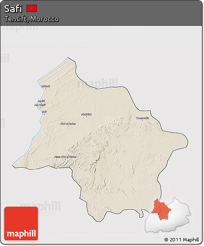 Shaded Relief 3D Map of Safi, cropped outside