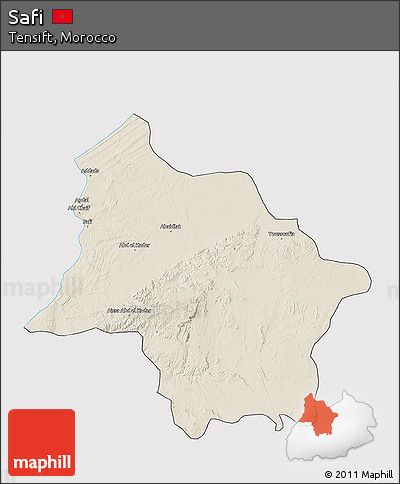 Shaded Relief 3D Map of Safi, cropped outside