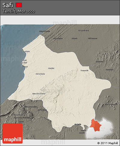 Shaded Relief 3D Map of Safi, darken