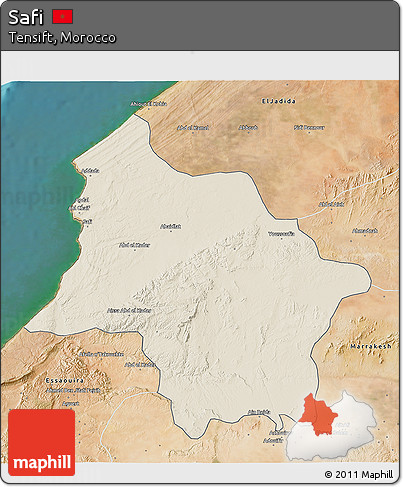 Shaded Relief 3D Map of Safi, satellite outside