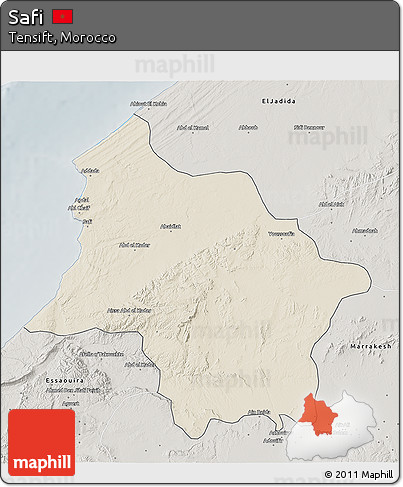 Shaded Relief 3D Map of Safi, semi-desaturated