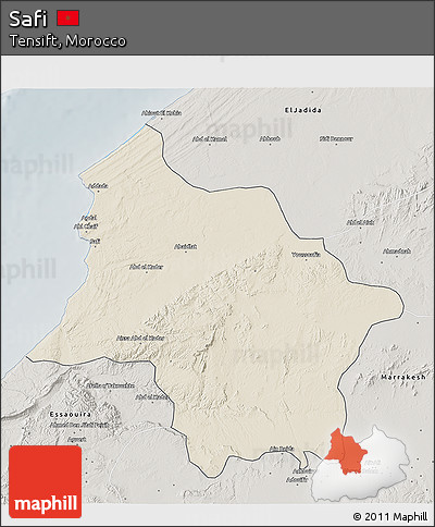 Shaded Relief 3D Map of Safi, semi-desaturated