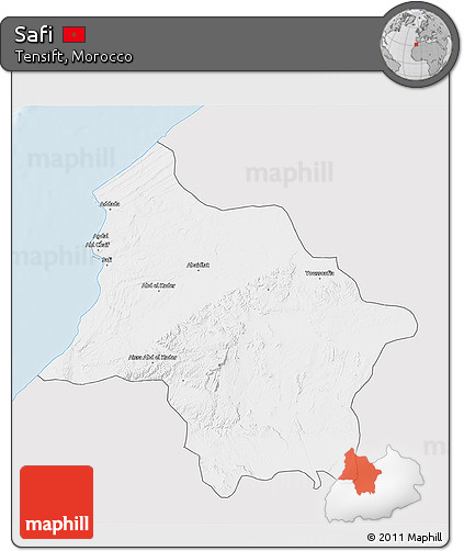 Silver Style 3D Map of Safi, single color outside