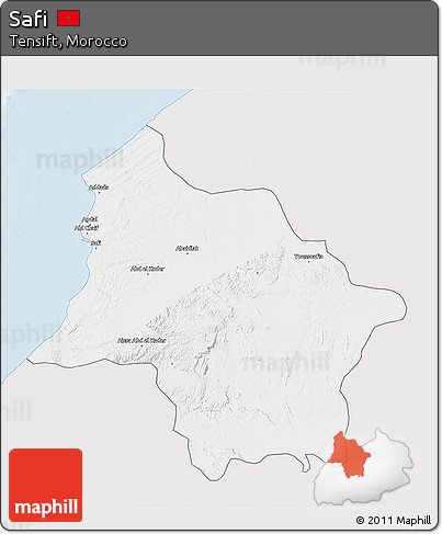 Silver Style 3D Map of Safi, single color outside