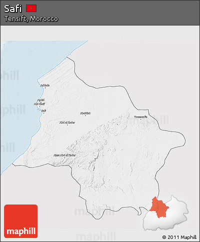 Silver Style 3D Map of Safi, single color outside