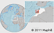Gray Location Map of Safi, highlighted country, highlighted parent region, within the entire country, hill shading