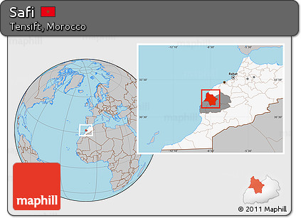 Gray Location Map of Safi, highlighted country, highlighted parent region
