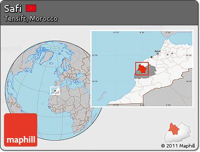 Gray Location Map of Safi, highlighted country, highlighted parent region