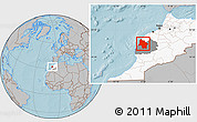 Gray Location Map of Safi, highlighted country, highlighted parent region, hill shading