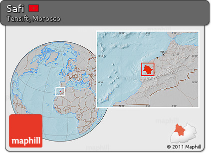 Gray Location Map of Safi, hill shading