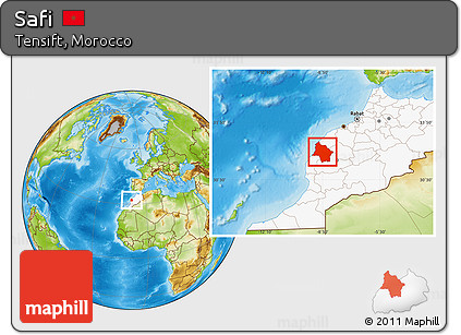 Physical Location Map of Safi, highlighted country