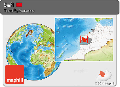 Physical Location Map of Safi, highlighted country, highlighted parent region
