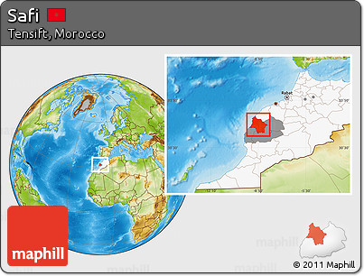Physical Location Map of Safi, highlighted country, highlighted parent region