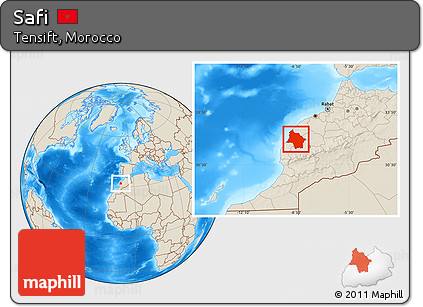 Shaded Relief Location Map of Safi