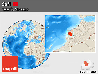 Shaded Relief Location Map of Safi