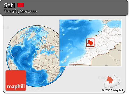 Shaded Relief Location Map of Safi, highlighted country
