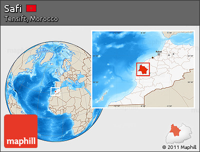 Shaded Relief Location Map of Safi, highlighted country