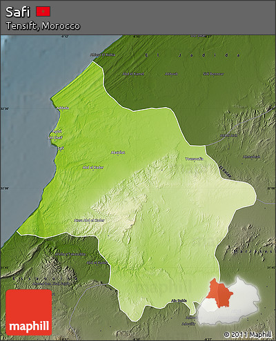 Physical Map of Safi, darken