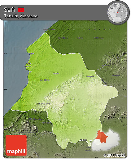 Physical Map of Safi, darken