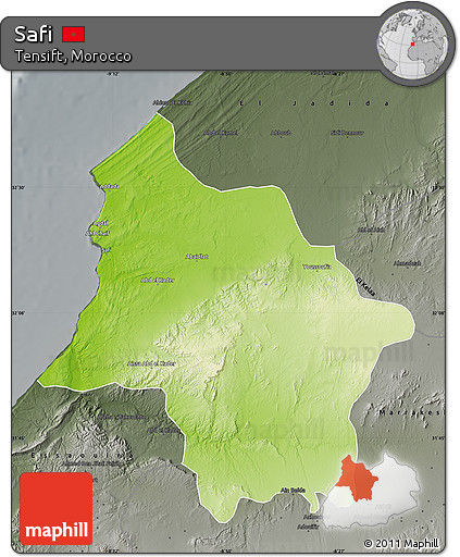 Physical Map of Safi, darken, semi-desaturated