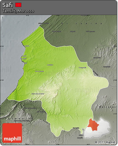Physical Map of Safi, darken, semi-desaturated