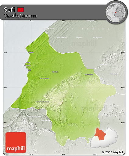 Physical Map of Safi, lighten, semi-desaturated