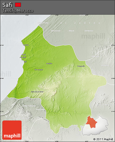 Physical Map of Safi, lighten, semi-desaturated