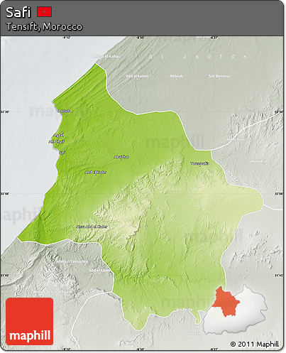 Physical Map of Safi, lighten, semi-desaturated