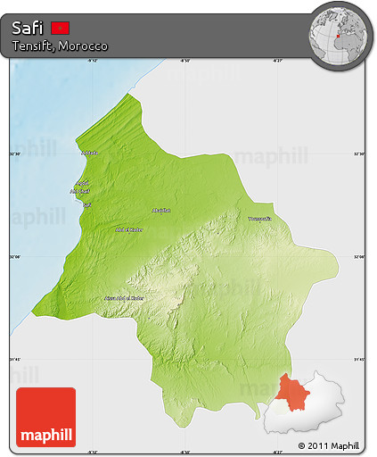 Physical Map of Safi, single color outside