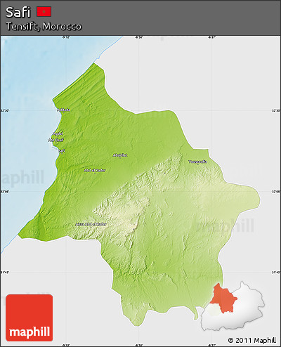 Physical Map of Safi, single color outside