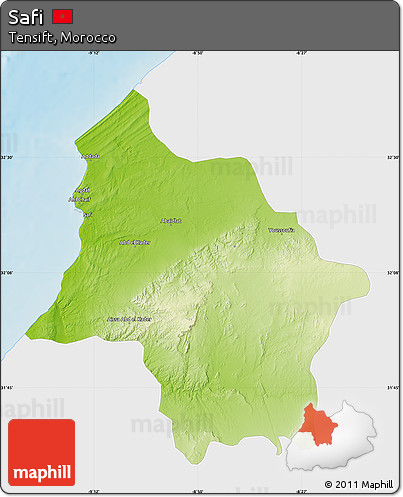 Physical Map of Safi, single color outside