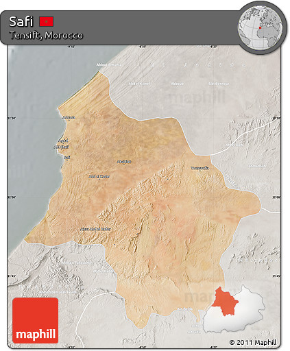 Satellite Map of Safi, lighten, semi-desaturated