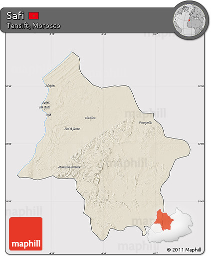 Shaded Relief Map of Safi, cropped outside