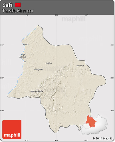 Shaded Relief Map of Safi, cropped outside