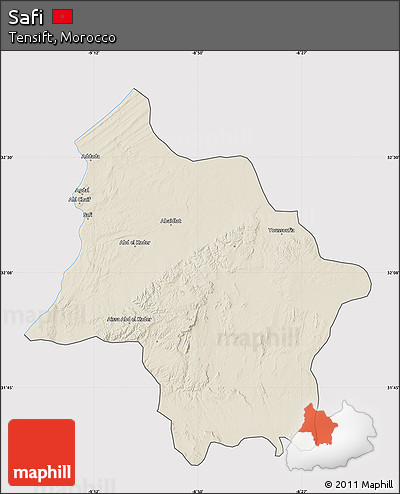 Shaded Relief Map of Safi, cropped outside