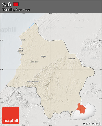 Shaded Relief Map of Safi, lighten, semi-desaturated